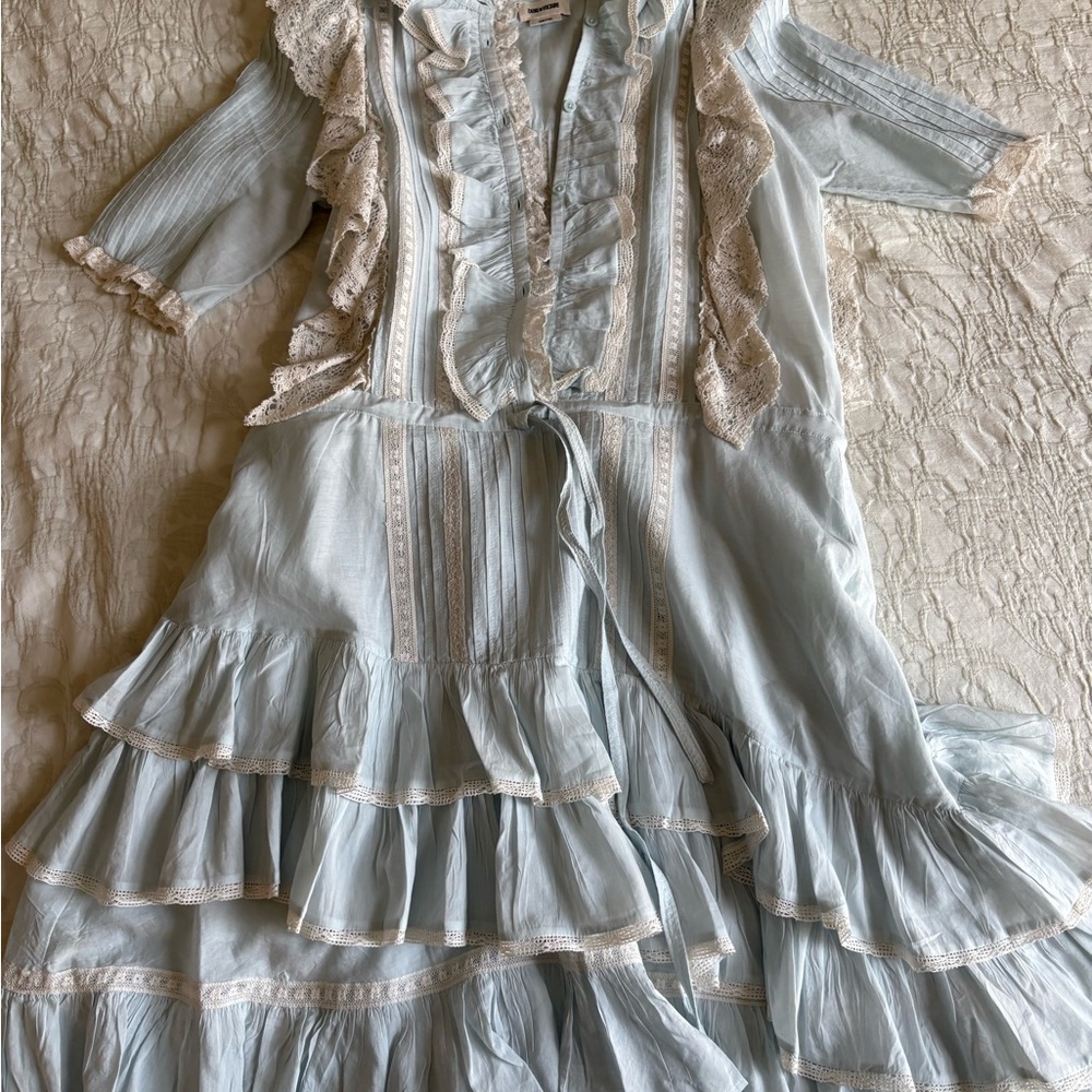 Elegant Light Blue Ruffled Dress